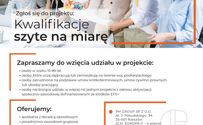 PROJEKT SZKOLENIOWO-STAŻOWY DLA KOBIET I MĘŻCZYZN „KWALIFIKACJE SZYTE NA MIARĘ”