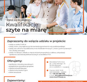 PROJEKT SZKOLENIOWO-STAŻOWY DLA KOBIET I MĘŻCZYZN „KWALIFIKACJE SZYTE NA MIARĘ”