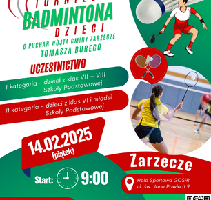 OTWARTY MIĘDZYPOWIATOWY TURNIEJ BADMINTONA DZIECI O PUCHAR WÓJTA GMINY ZARZECZE TOMASZA BUREGO