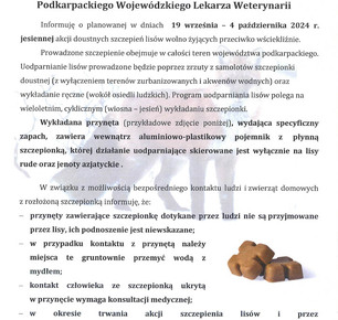 KOMUNIKAT PODKARPACKIEGO LEKARZA WETERYNARII