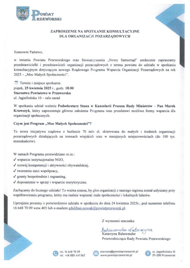 ZAPROSZENIE NA SPOTKANIE KONSULTACYJNE DLA ORGANIZACJI POZARZĄDOWYCH