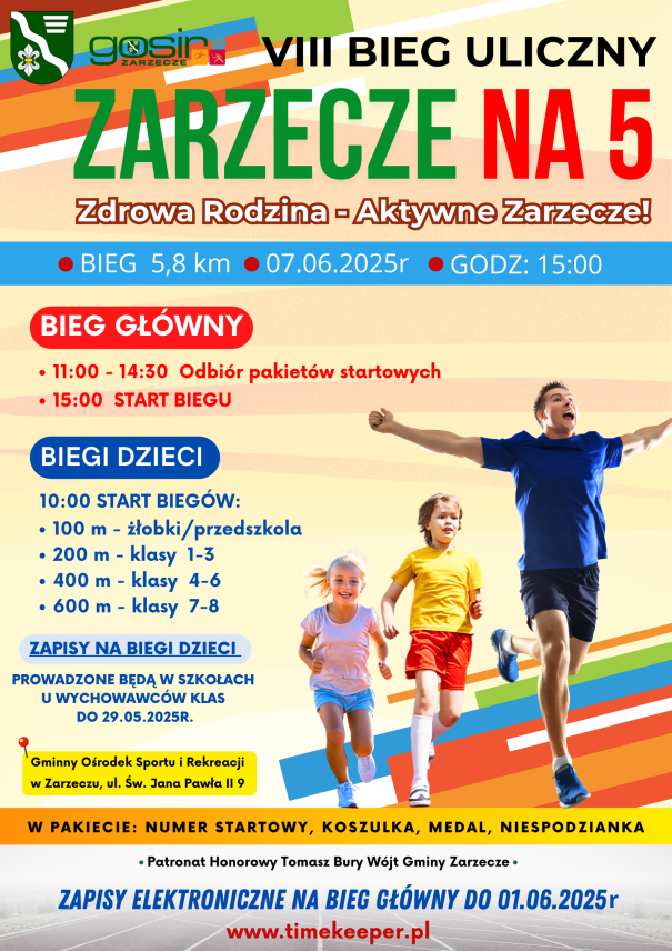 VIII BIEG ULICZNY ZARZECZE NA 5 ,,Zdrowa Rodzina - Aktywne Zarzecze"