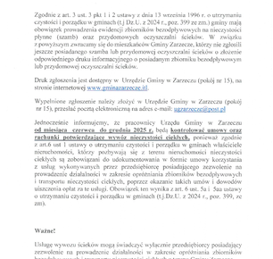 INFORMACJA DLA MIESZKAŃCÓW DOTYCZĄCA KONTROLI SZAMB I PRZYDOMOWYCH OCZYSZCZALNI ŚCIEKÓW