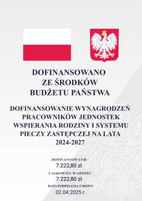 DOFINANSOWANIE WYNAGRODZEŃ PRACOWNIKÓW JEDNOSTEK WSPIERANIA RODZINY I SYSTEMU PIECZY ZASTĘPCZEJ NA LATA 2024 - 2027