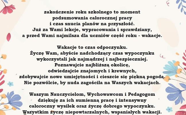 WAKACYJNE ŻYCZENIA OD WÓJTA GMINY ZARZECZE