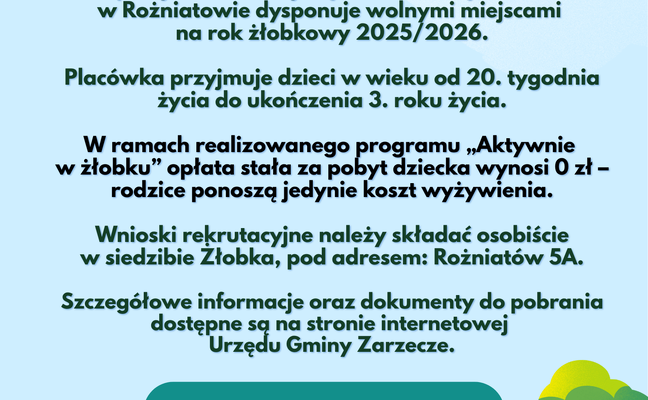 NABÓR UZUPEŁNIAJĄCY DO PUBLICZNEGO ŻŁOBKA W ROŻNIATOWIE