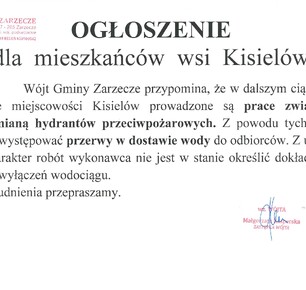OGŁOSZENIE DLA MIESZKAŃCÓW WSI KISIELÓW