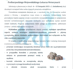 KOMUNIKAT PODKARPACKIEGO WOJEWÓDZKIEGO LEKARZA WETERYNARII