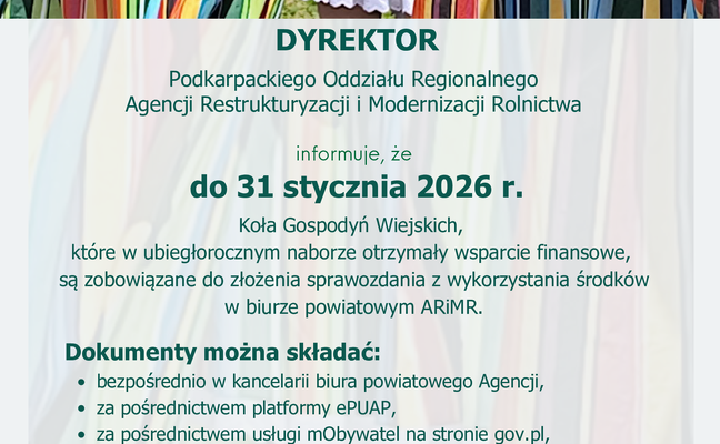 KOMUNIKAT - WAŻNY TERMIN DLA KÓŁ GOSPODYŃ WIEJSKICH