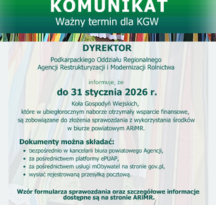 KOMUNIKAT - WAŻNY TERMIN DLA KÓŁ GOSPODYŃ WIEJSKICH