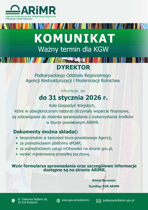 KOMUNIKAT - WAŻNY TERMIN DLA KÓŁ GOSPODYŃ WIEJSKICH