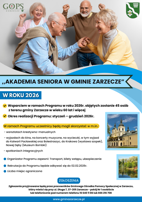 „AKADEMIA SENIORA W GMINIE ZARZECZE” W ROKU 2026