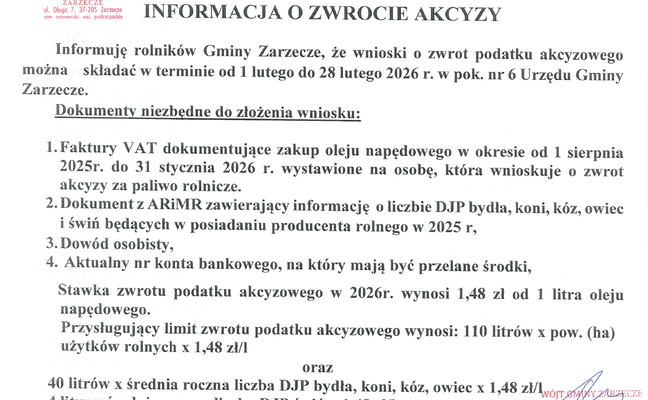 INFORMACJA O ZWROCIE AKCYZY