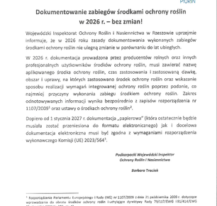 DOKUMENTOWANIE ZABIEGÓW ŚRODKAMI OCHRONY ROŚLIN W 2026 ROKU - BEZ ZMIAN