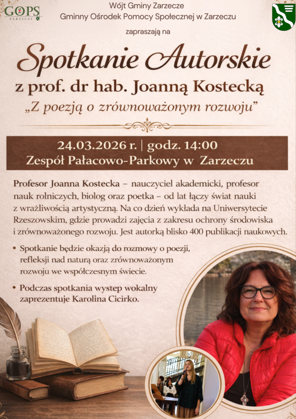 SPOTKANIE AUTORSKIE Z PROF. DR HAB. JOANNA KOSTECKA "Z POEZJĄ O ZRÓWNOWAŻONYM ROZWOJU"