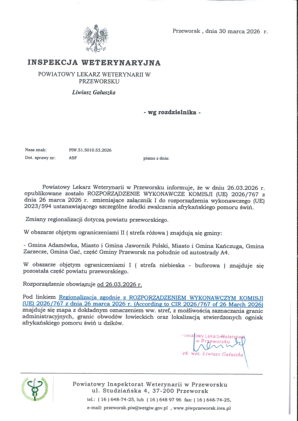 INFORMACJA DOTYCZĄCA AFRYKAŃSKIEGO POMORU ŚWIŃ