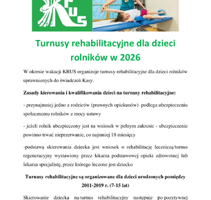 TURNUSY REHABILITACYJNE DLA DZIECI ROLNIKÓW W 2026