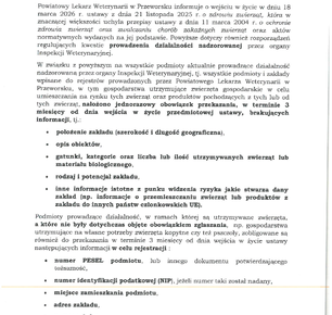 KOMUNIKAT POWIATOWEGO LEKARZA WETERYNARII W PRZEWORSKU DO HODOWCÓW I ROLNIKÓW PROWADZĄCYCH DZIAŁALNOŚĆ NA TERENIE POWIATU PRZEWORSKIEGO
