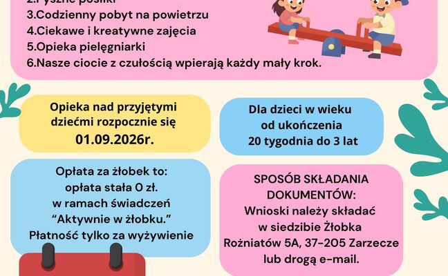 REKRUTACJA DO PUBLICZNEGO ŻŁOBKA W ROŻNIATOWIE