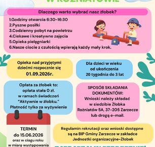 REKRUTACJA DO PUBLICZNEGO ŻŁOBKA W ROŻNIATOWIE