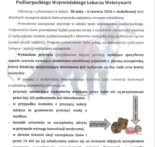 KOMUNIKAT PODKARPACKIEGO LEKARZA WETERYNARII