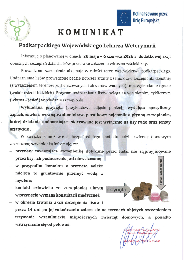 KOMUNIKAT PODKARPACKIEGO LEKARZA WETERYNARII