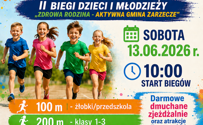 II BIEGI DZIECI I MŁODZIEŻY - ZARZECZE NA 5 ,,ZDROWA RODZINA - AKTYWNA GMINA ZARZECZE"