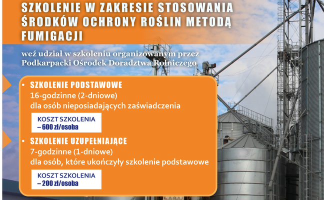 SZKOLENIE Z ZAKRESU STOSOWANIA ŚRODKÓW OCHRONY ROŚLIN METODĄ FUMIGACJI