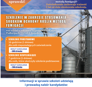 SZKOLENIE Z ZAKRESU STOSOWANIA ŚRODKÓW OCHRONY ROŚLIN METODĄ FUMIGACJI