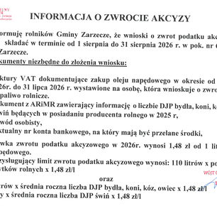ZWROT PODATKU AKCYZOWEGO DLA ROLNIKÓW