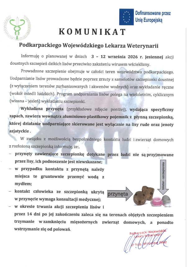 KOMUNIKAT PODKARPACKIEGO WOJEWÓDZKIEGO LEKARZA WETERYNARII