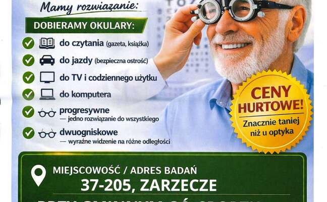 BEZPŁATNE BADANIE WZROKU W ZARZECZU