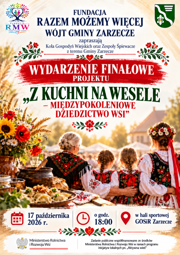 WYDARZENIE FINAŁOWE PROJEKTU ,,Z KUCHNI NA WESELE - MIĘDZYPOKOLENIOWE DZIEDZICTWO WSI"