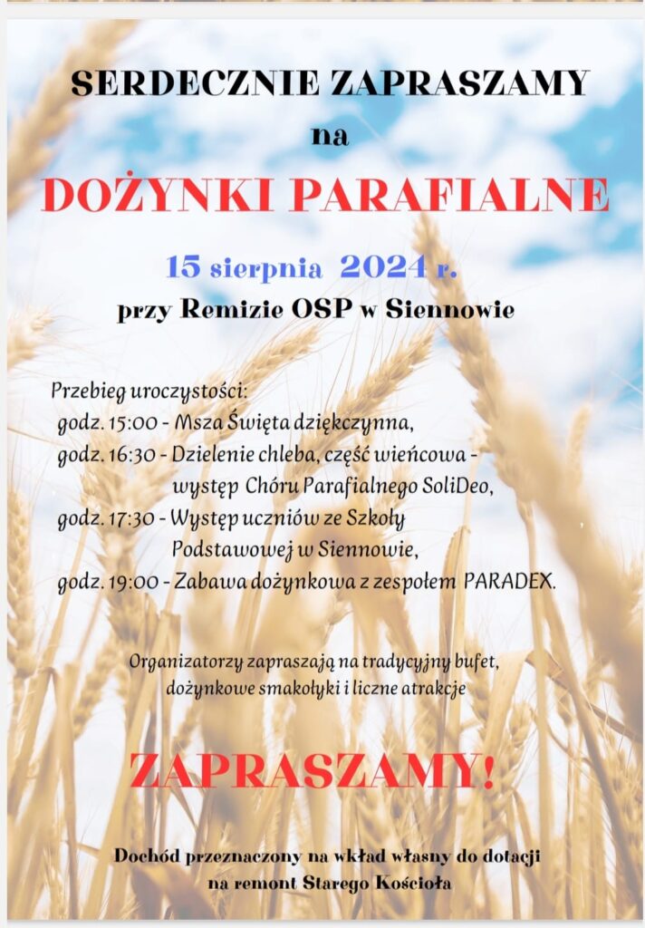 Plakat parafialnych dożynek w Siennowie